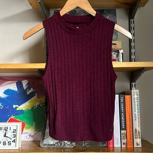 American Eagle Maroon Ribbed Mock Neck Tank Top XS